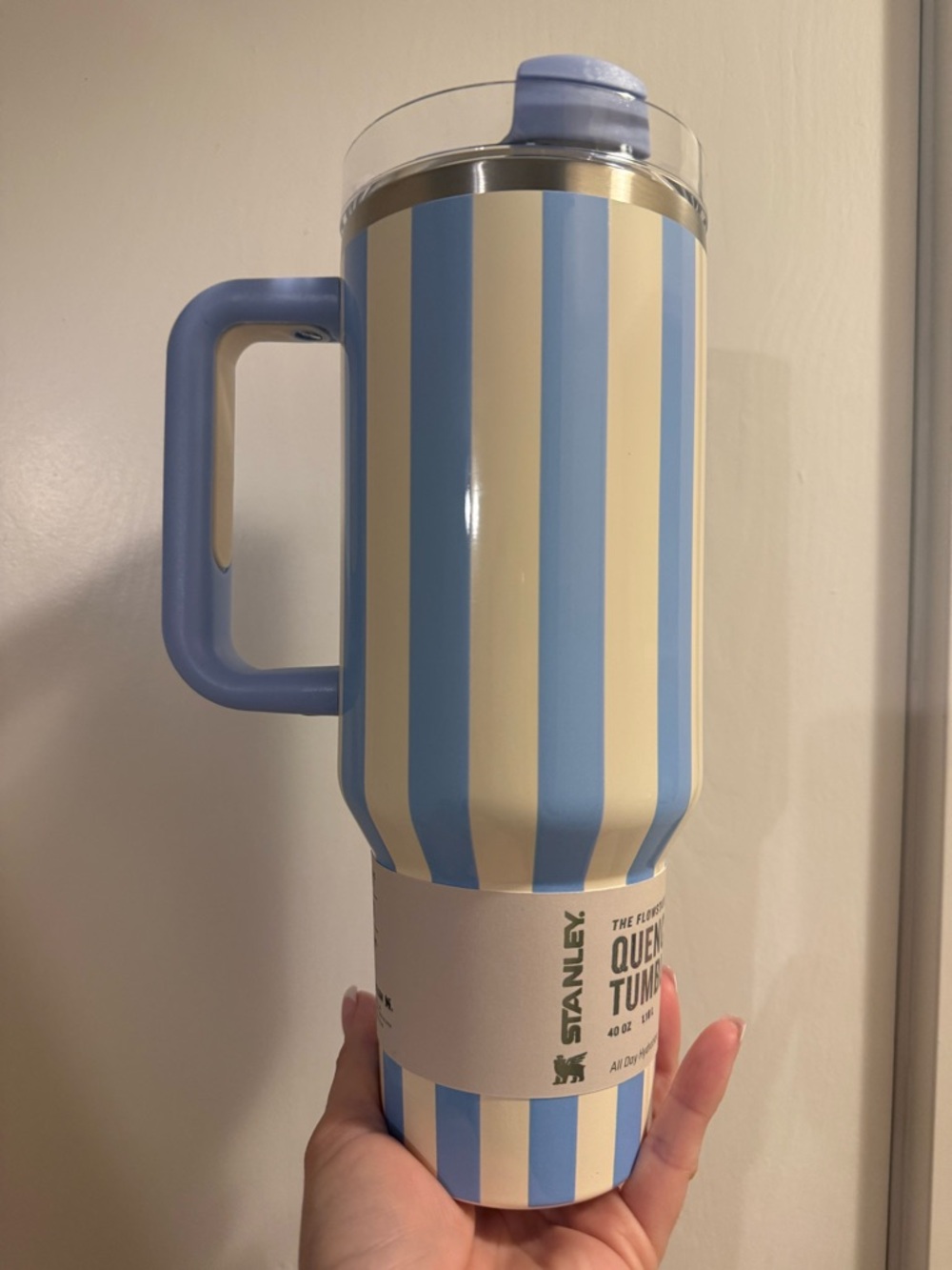 Stack.. 2 items. Stanley Light Blue and Cream Striped Mug with Handle - Picture 6 of 6